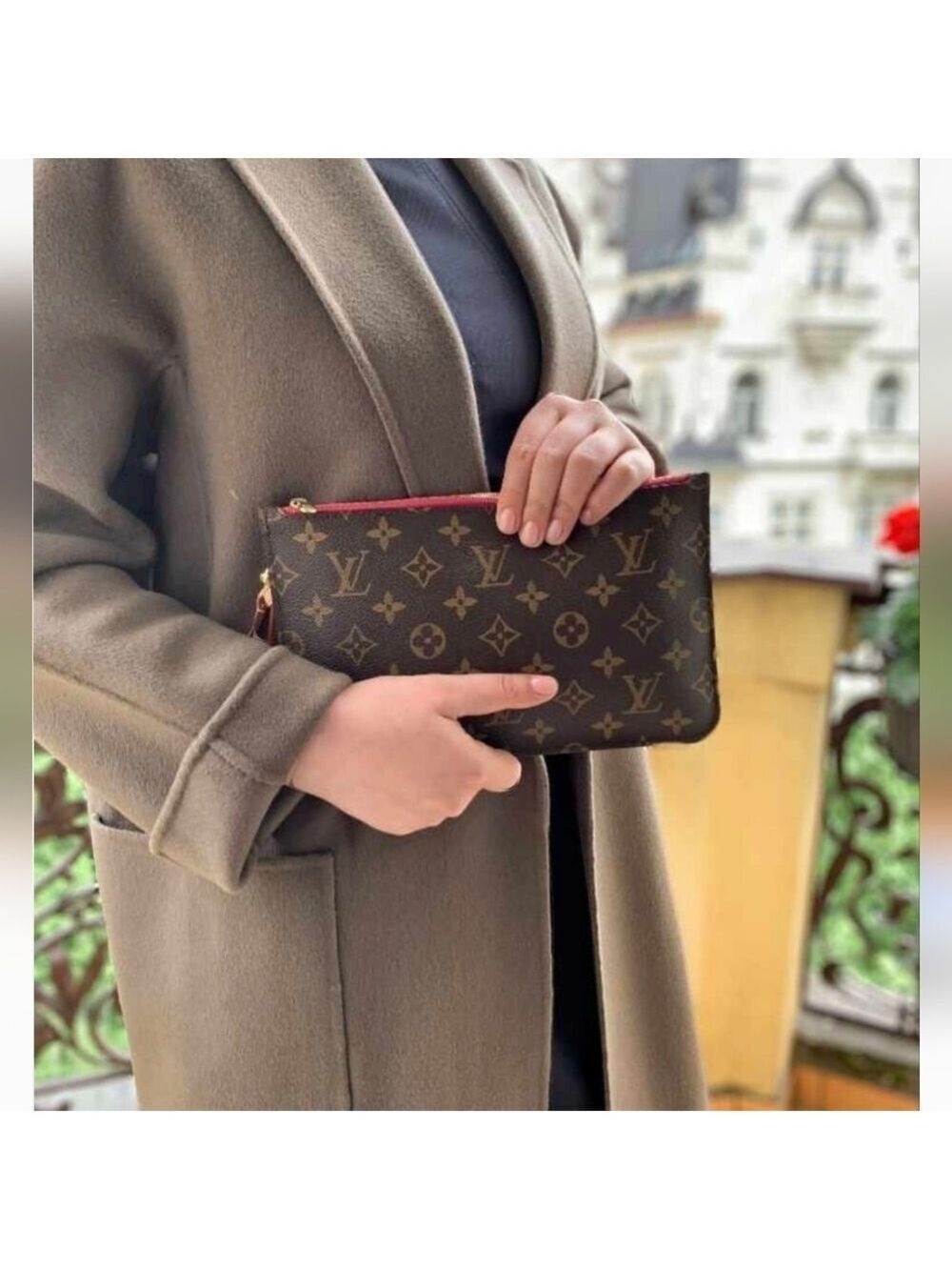 Louis Vuitton Neverfull MM Pouch Monogram Cerise Wristlet